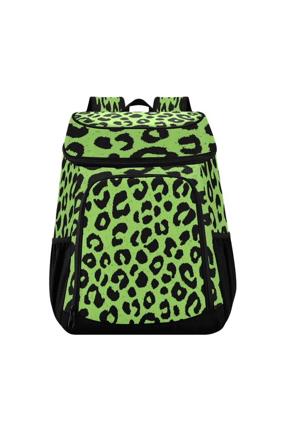 Backpack Cooler lunch bag 36 Can Capacity Insulated Bag for Camping, Beach, Hiking & Travel Neon Green Leopard Print