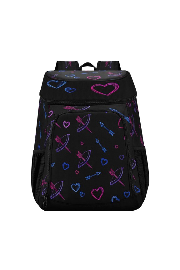 Backpack Cooler lunch bag 36 Can Capacity Insulated Bag for Camping, Beach, Hiking & Travel Neon Hearts and Arrow