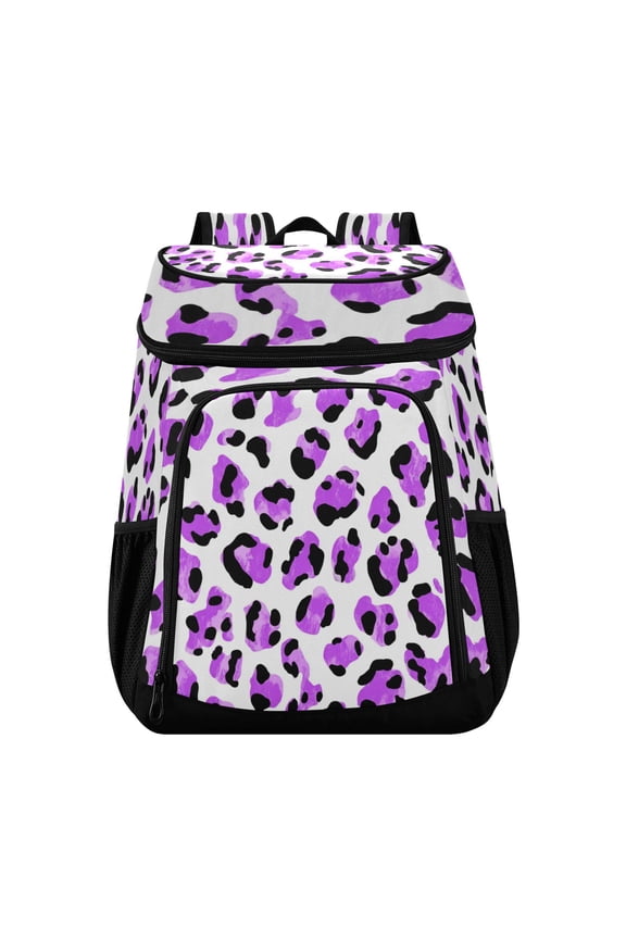 Backpack Cooler lunch bag 36 Can Capacity Insulated Bag for Camping, Beach, Hiking & Travel Neon Purple Leopard Print