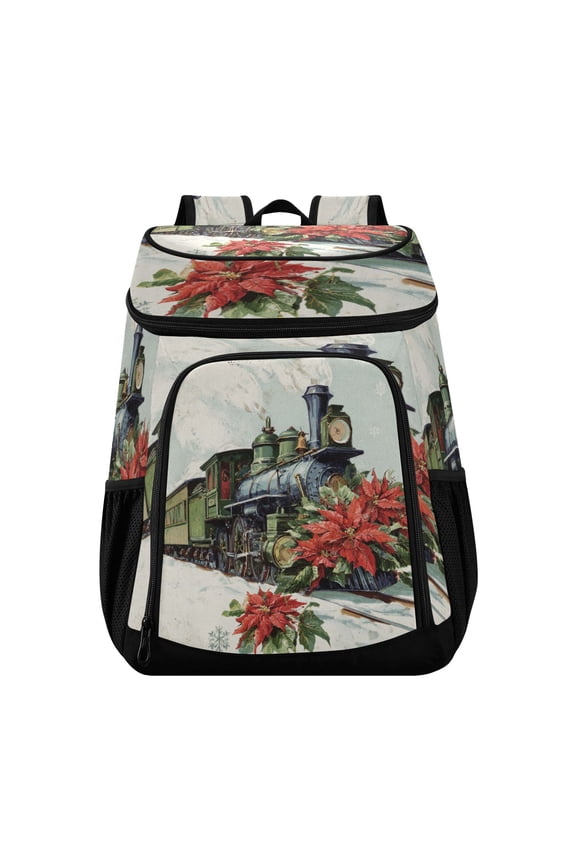 Backpack Cooler lunch bag 36 Can Capacity Insulated Bag for Camping, Beach, Hiking & Travel Old Train with Flowers