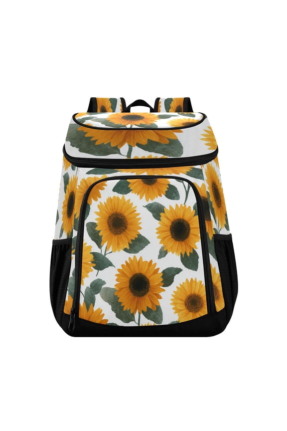 Backpack Cooler lunch bag 36 Can Capacity Insulated Bag for Camping, Beach, Hiking & Travel Orange Sunflowers