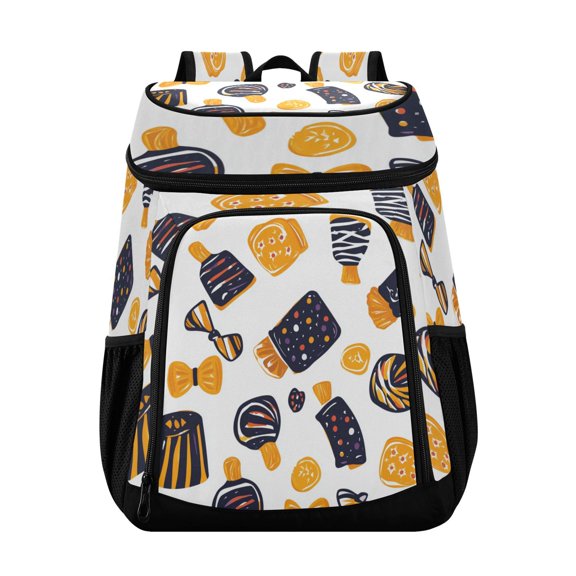 Backpack Cooler lunch bag 36 Can Capacity Insulated Bag for Camping, Beach, Hiking & Travel Orange and Black Halloween Candies