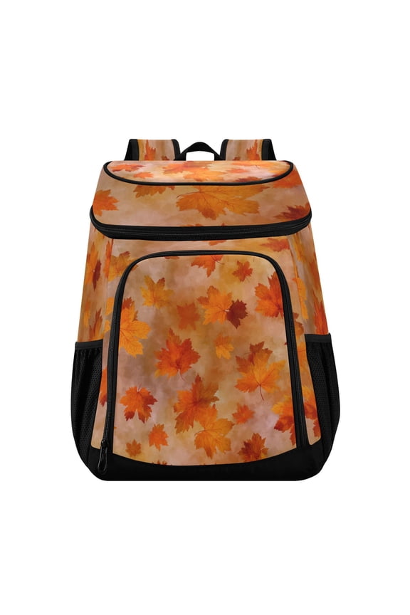 Backpack Cooler lunch bag 36 Can Capacity Insulated Bag for Camping, Beach, Hiking & Travel Orange and Brown Autumn Leaves