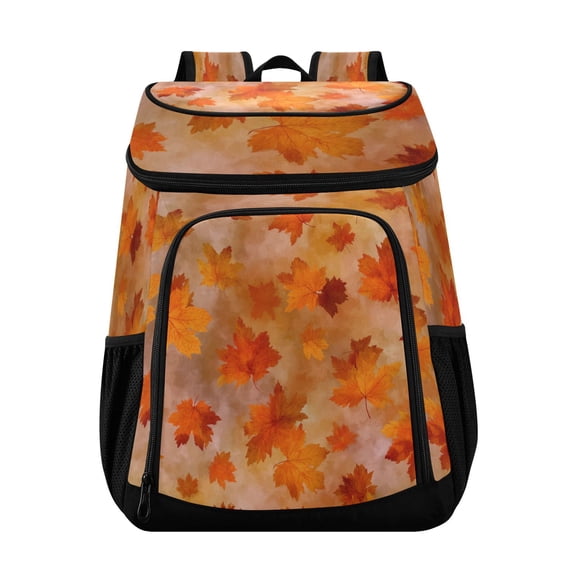 Backpack Cooler lunch bag 36 Can Capacity Insulated Bag for Camping, Beach, Hiking & Travel Orange and Brown Autumn Leaves