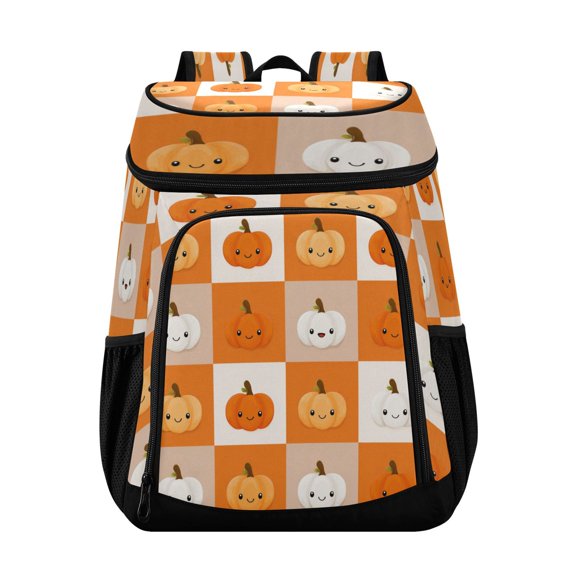 Backpack Cooler lunch bag 36 Can Capacity Insulated Bag for Camping, Beach, Hiking & Travel Orange and White Squares