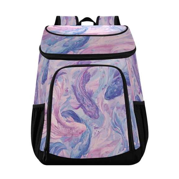 Backpack Cooler lunch bag 36 Can Capacity Insulated Bag for Camping, Beach, Hiking & Travel Pale Pink Marine Creatures