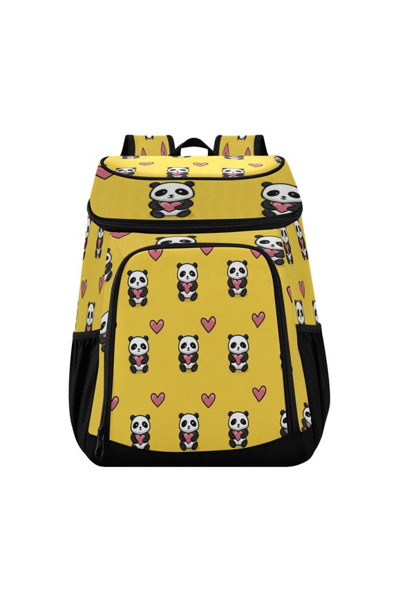 Backpack Cooler lunch bag 36 Can Capacity Insulated Bag for Camping, Beach, Hiking & Travel Panda Cartoon with Heart Pattern