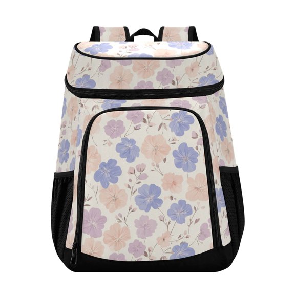 Backpack Cooler lunch bag 36 Can Capacity Insulated Bag for Camping, Beach, Hiking & Travel Pastel Blue and Pink Flowers