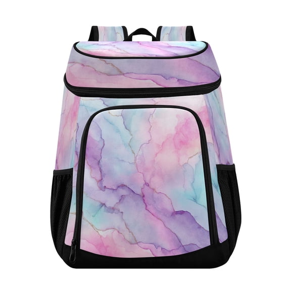 Backpack Cooler lunch bag 36 Can Capacity Insulated Bag for Camping, Beach, Hiking & Travel Pastel Pink Marble Texture