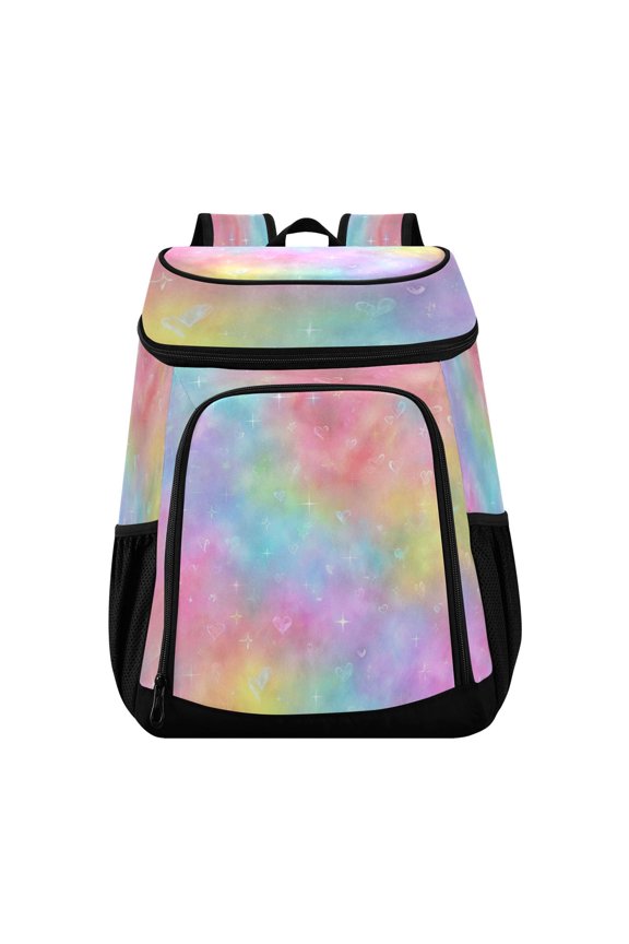Backpack Cooler lunch bag 36 Can Capacity Insulated Bag for Camping, Beach, Hiking & Travel Pastel Rainbow Tie-dye