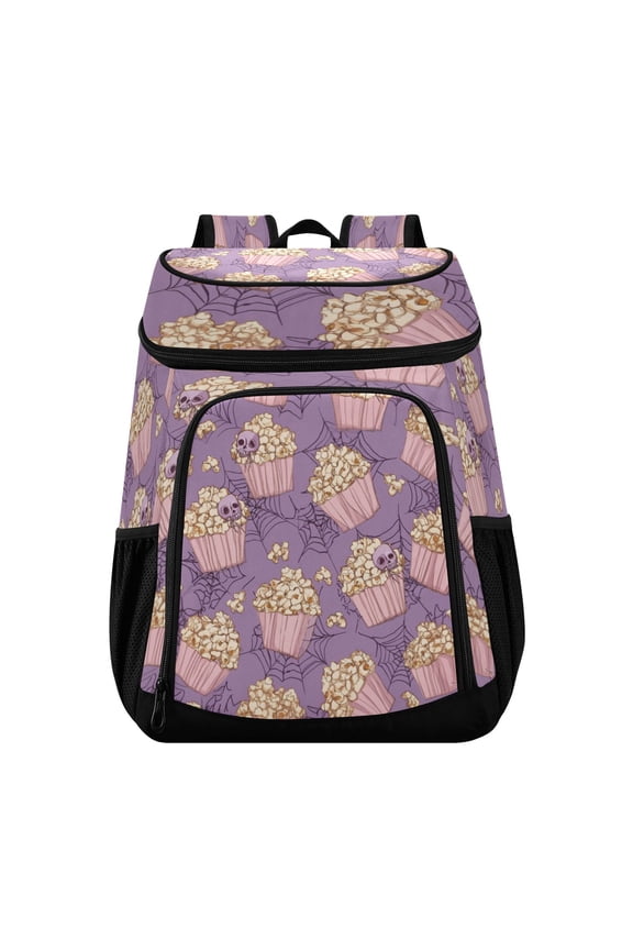 Backpack Cooler lunch bag 36 Can Capacity Insulated Bag for Camping, Beach, Hiking & Travel Pastel Violet Popcorn
