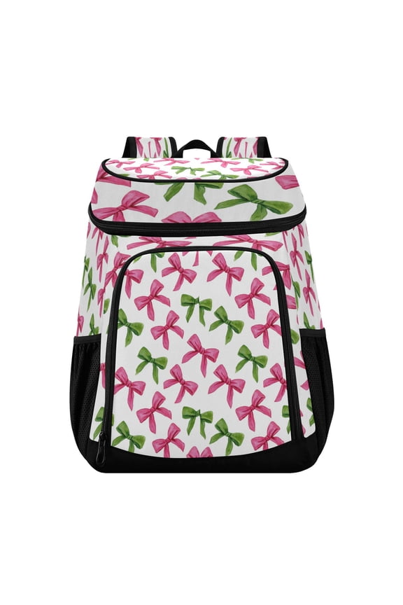 Backpack Cooler lunch bag 36 Can Capacity Insulated Bag for Camping, Beach, Hiking & Travel Pink Bows and Green Ribbons