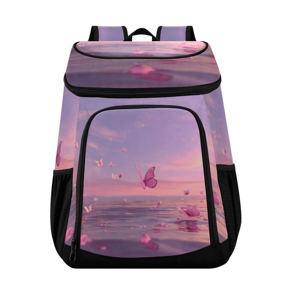 Backpack Cooler lunch bag 36 Can Capacity Insulated Bag for Camping, Beach, Hiking & Travel Pink Butterflies Flying