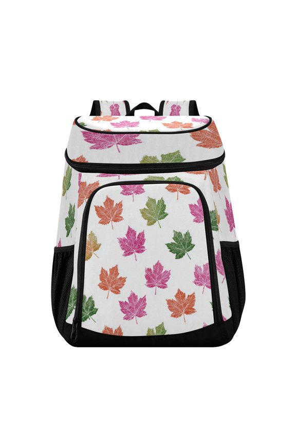 Backpack Cooler lunch bag 36 Can Capacity Insulated Bag for Camping, Beach, Hiking & Travel Pink Maple Leaf