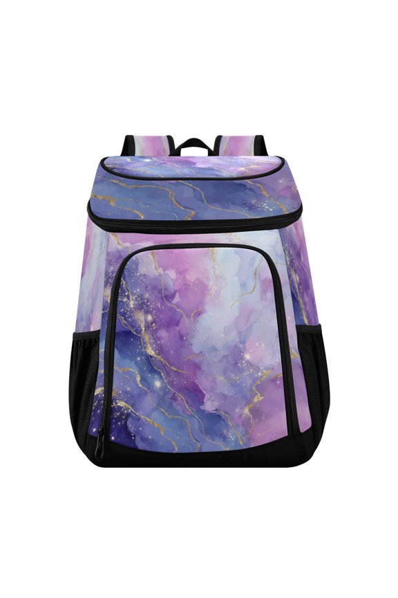 Backpack Cooler lunch bag 36 Can Capacity Insulated Bag for Camping, Beach, Hiking & Travel Pink and Blue Marble Texture