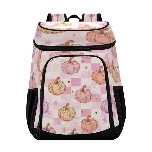 Backpack Cooler lunch bag 36 Can Capacity Insulated Bag for Camping, Beach, Hiking & Travel Pink and Peach-colored Pumpkins