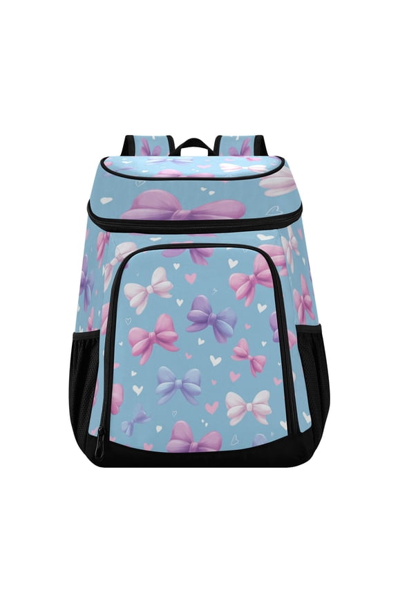 Backpack Cooler lunch bag 36 Can Capacity Insulated Bag for Camping, Beach, Hiking & Travel Pink and Purple Bows