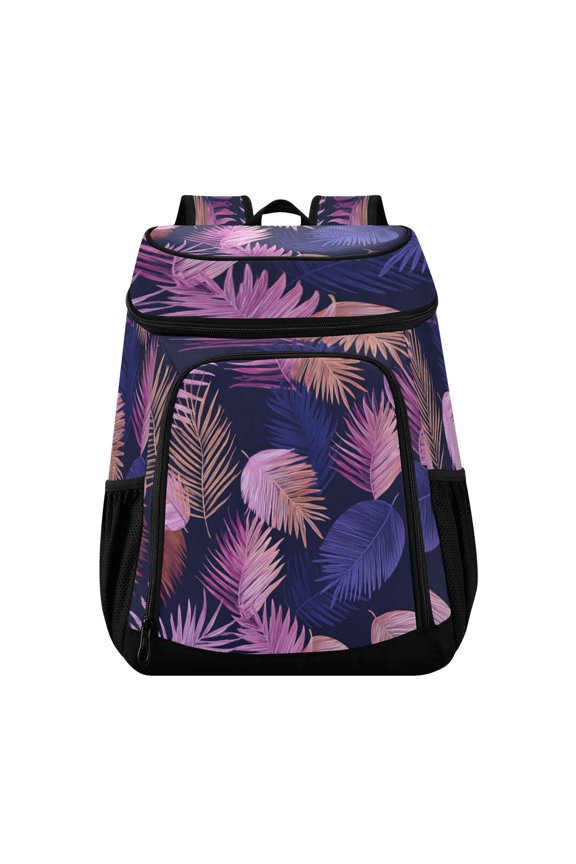 Backpack Cooler lunch bag 36 Can Capacity Insulated Bag for Camping, Beach, Hiking & Travel Pink and Purple Palm Leaves