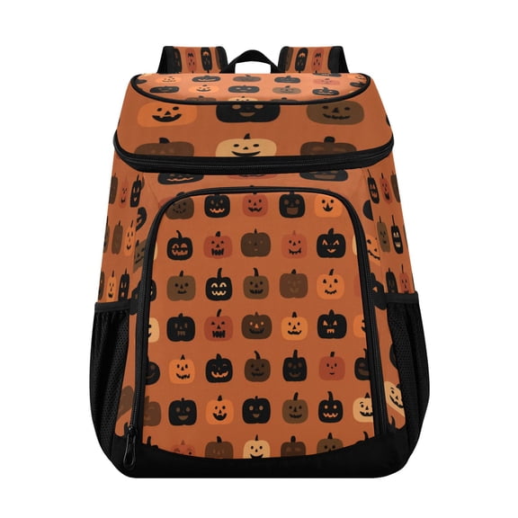 Backpack Cooler lunch bag 36 Can Capacity Insulated Bag for Camping, Beach, Hiking & Travel Pumpkin Funny Face Pattern