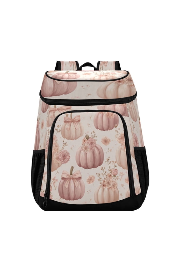Backpack Cooler lunch bag 36 Can Capacity Insulated Bag for Camping, Beach, Hiking & Travel Pumpkins Adorned in Bows and Flowers