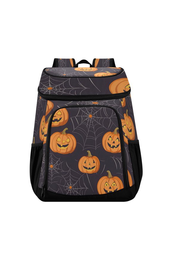 Backpack Cooler lunch bag 36 Can Capacity Insulated Bag for Camping, Beach, Hiking & Travel Pumpkins and Spider Pattern