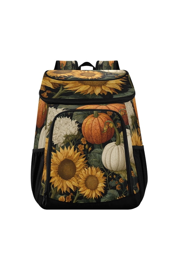 Backpack Cooler lunch bag 36 Can Capacity Insulated Bag for Camping, Beach, Hiking & Travel Pumpkins and Sunflowers Pattern