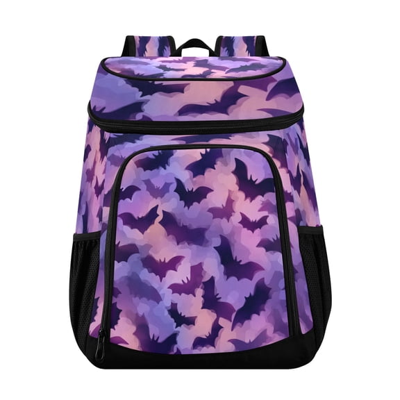 Backpack Cooler lunch bag 36 Can Capacity Insulated Bag for Camping, Beach, Hiking & Travel Purple Bats Pattern