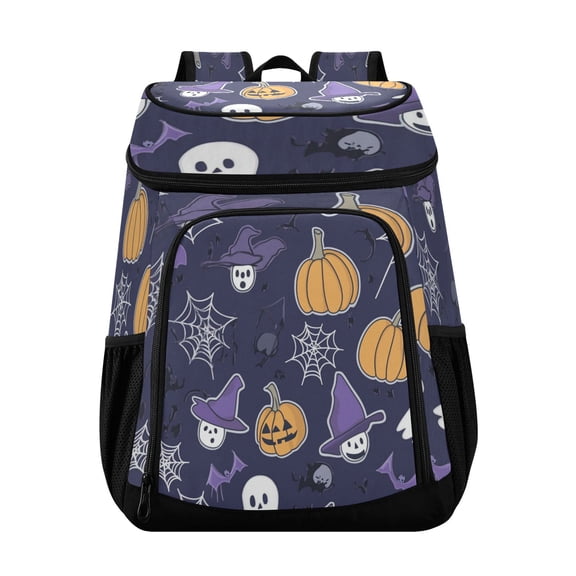 Backpack Cooler lunch bag 36 Can Capacity Insulated Bag for Camping, Beach, Hiking & Travel Purple Halloween-themed Pattern