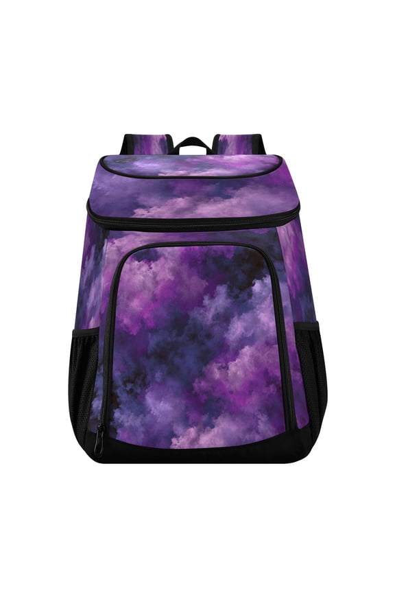 Backpack Cooler lunch bag 36 Can Capacity Insulated Bag for Camping, Beach, Hiking & Travel Purple and Black Tie-dye Texture
