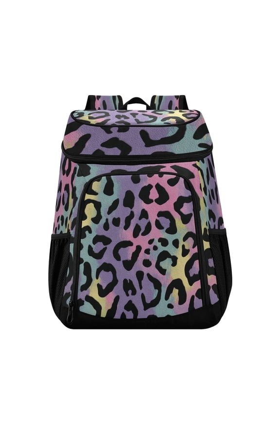 Backpack Cooler lunch bag 36 Can Capacity Insulated Bag for Camping, Beach, Hiking & Travel Rainbow Colors Leopard Print