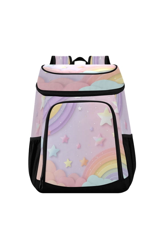 Backpack Cooler lunch bag 36 Can Capacity Insulated Bag for Camping, Beach, Hiking & Travel Rainbow Stars and Cloud Pattern