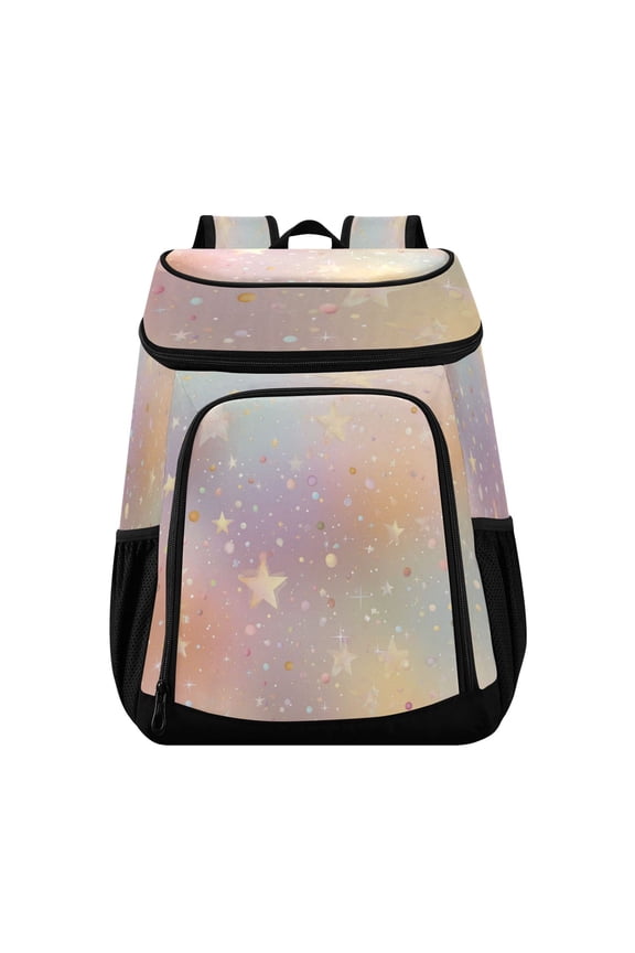 Backpack Cooler lunch bag 36 Can Capacity Insulated Bag for Camping, Beach, Hiking & Travel Rainbow-colored Stars and Dots