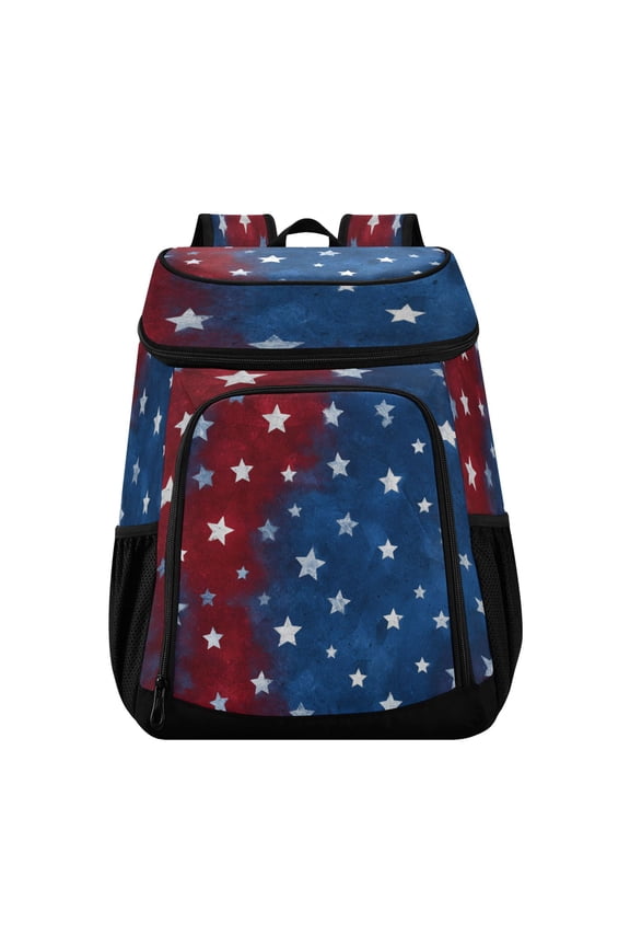 Backpack Cooler lunch bag 36 Can Capacity Insulated Bag for Camping, Beach, Hiking & Travel Red White and Blue Stars Pattern
