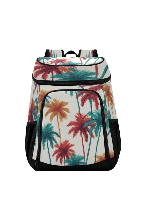 Backpack Cooler lunch bag 36 Can Capacity Insulated Bag for Camping, Beach, Hiking & Travel Red and Teal Palm Tree