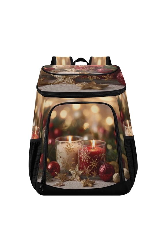Backpack Cooler lunch bag 36 Can Capacity Insulated Bag for Camping, Beach, Hiking & Travel Red and White Scented Candles Pattern