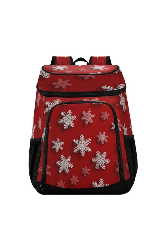 Backpack Cooler lunch bag 36 Can Capacity Insulated Bag for Camping, Beach, Hiking & Travel Red and White Snowflakes