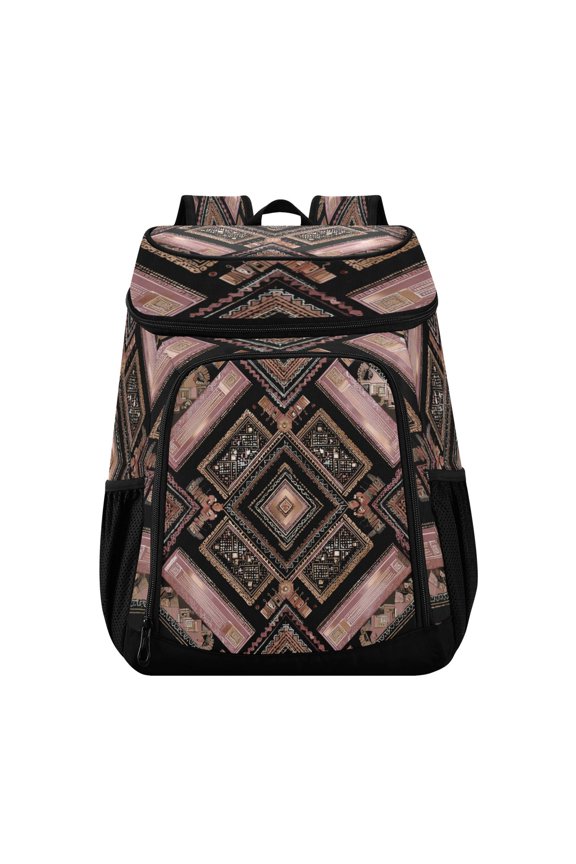 Backpack Cooler lunch bag 36 Can Capacity Insulated Bag for Camping, Beach, Hiking & Travel Retro Style Shape Pattern