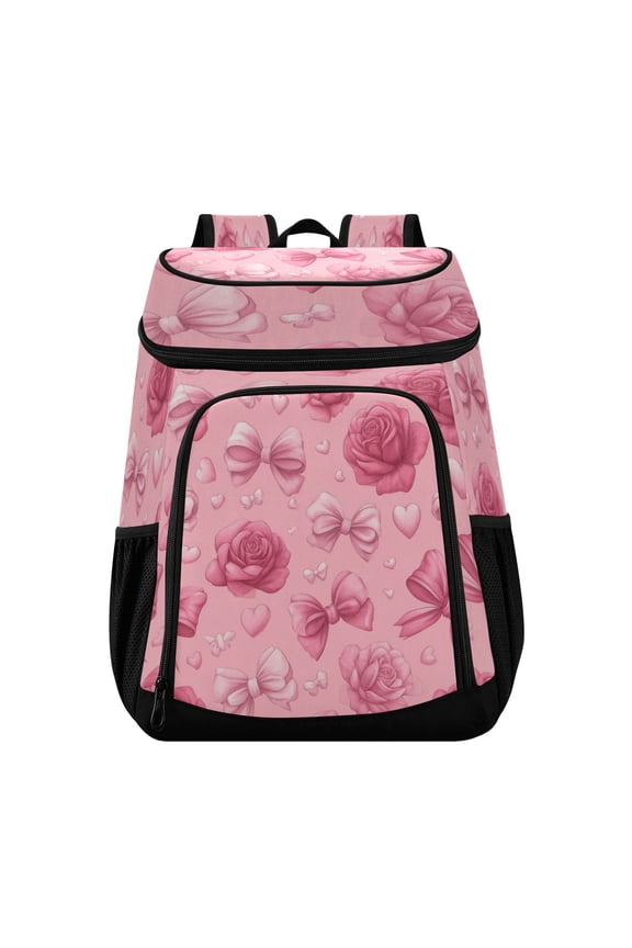 Backpack Cooler lunch bag 36 Can Capacity Insulated Bag for Camping, Beach, Hiking & Travel Roses and Bows Pattern