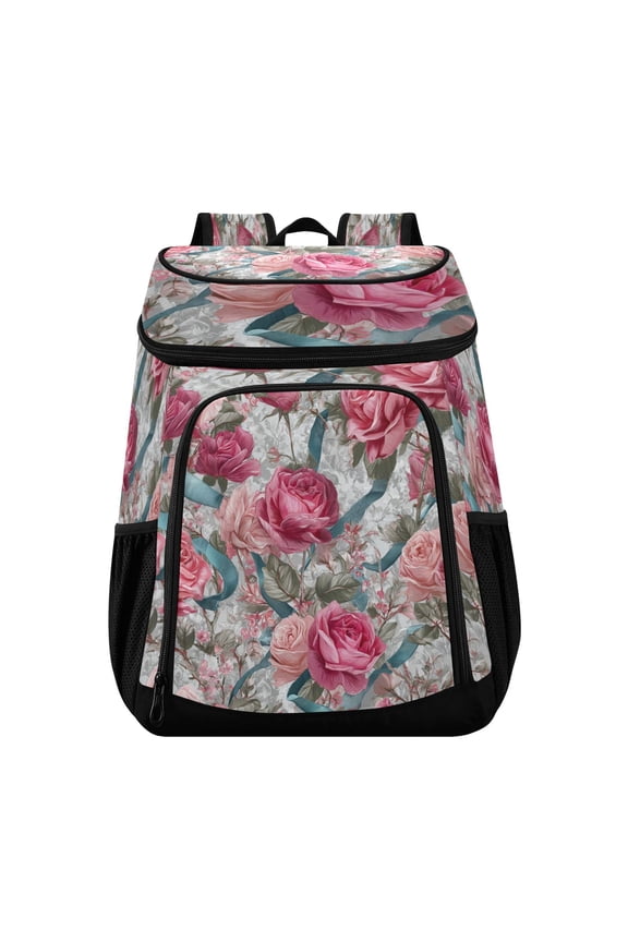 Backpack Cooler lunch bag 36 Can Capacity Insulated Bag for Camping, Beach, Hiking & Travel Roses and Ribbons