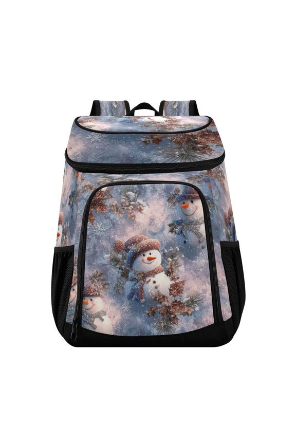Backpack Cooler lunch bag 36 Can Capacity Insulated Bag for Camping, Beach, Hiking & Travel Snowman Pine Branch