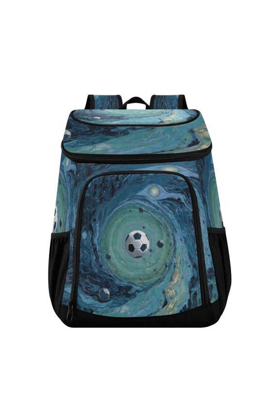 Backpack Cooler lunch bag 36 Can Capacity Insulated Bag for Camping, Beach, Hiking & Travel Soccer Ball Floating in Space