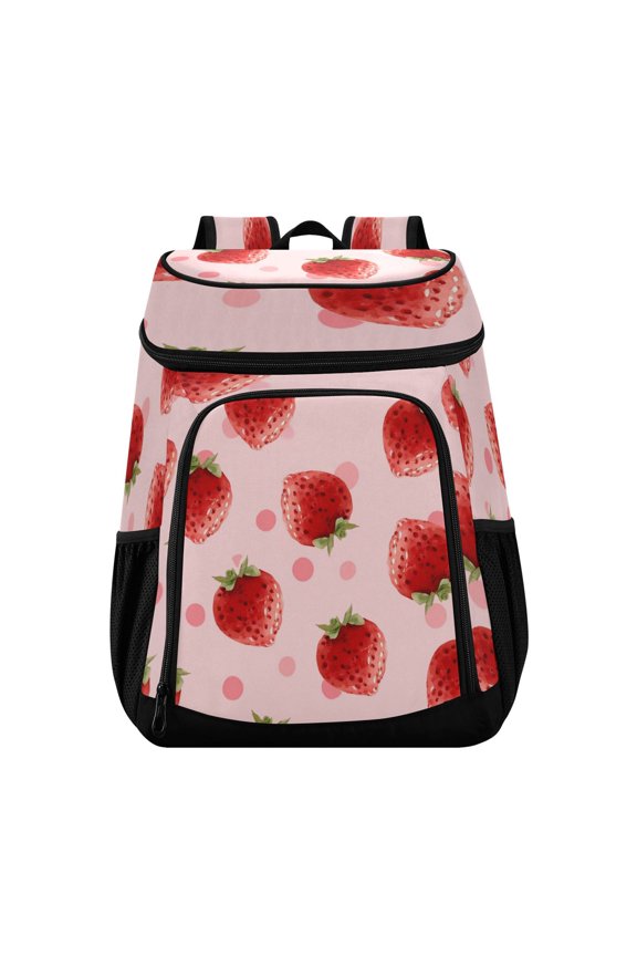 Backpack Cooler lunch bag 36 Can Capacity Insulated Bag for Camping, Beach, Hiking & Travel Strawberry and Pink Polka