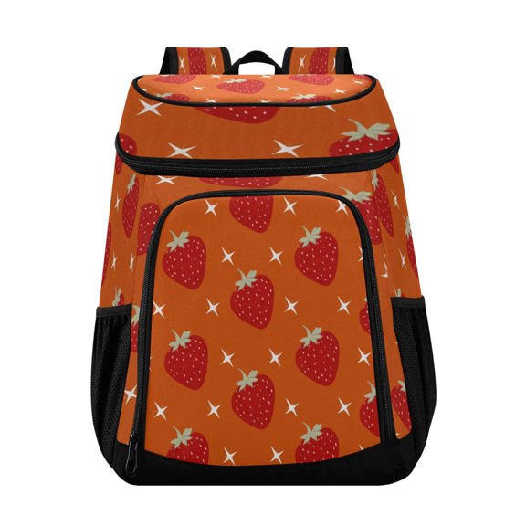 Backpack Cooler lunch bag 36 Can Capacity Insulated Bag for Camping, Beach, Hiking & Travel Strawberry and White Stars Pattern