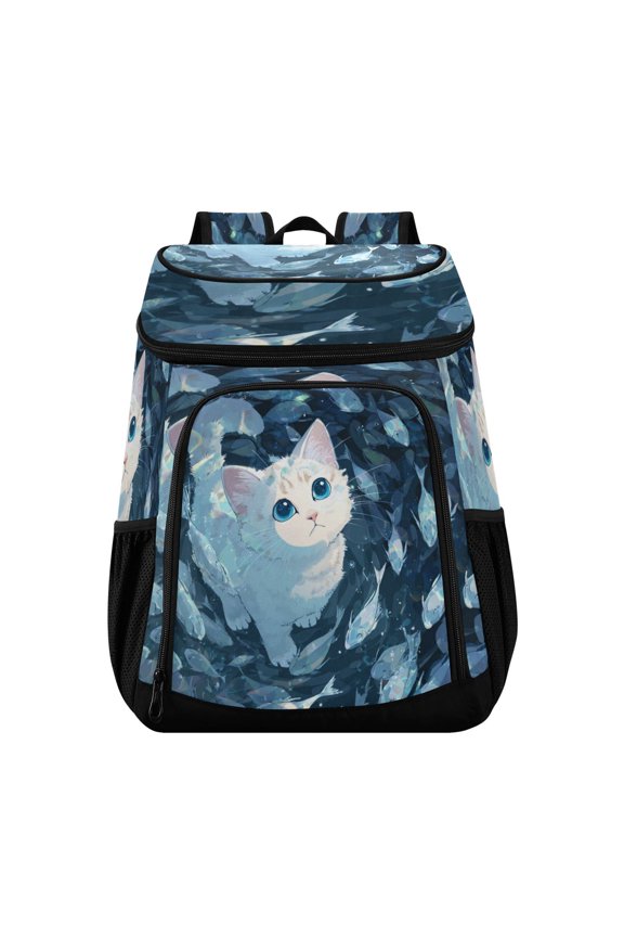 Backpack Cooler lunch bag 36 Can Capacity Insulated Bag for Camping, Beach, Hiking & Travel Swirl Fish and Cat