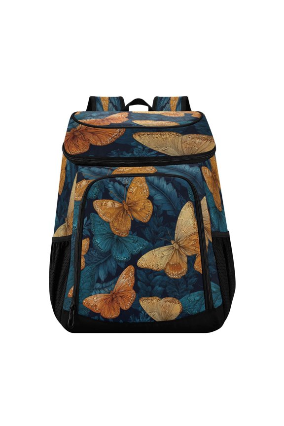 Backpack Cooler lunch bag 36 Can Capacity Insulated Bag for Camping, Beach, Hiking & Travel Teal and Orange Butterflies