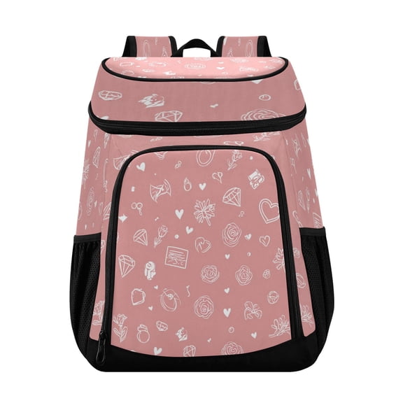 Backpack Cooler lunch bag 36 Can Capacity Insulated Bag for Camping, Beach, Hiking & Travel Valentine's Day Symbol Pattern