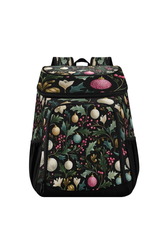 Backpack Cooler lunch bag 36 Can Capacity Insulated Bag for Camping, Beach, Hiking & Travel Vintage Christmas Decorations Pattern