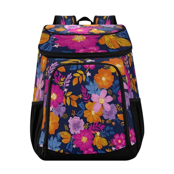 Backpack Cooler lunch bag 36 Can Capacity Insulated Bag for Camping, Beach, Hiking & Travel Vividly Colored Flowers