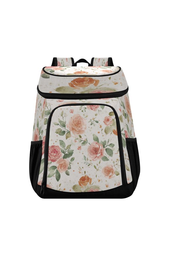 Backpack Cooler lunch bag 36 Can Capacity Insulated Bag for Camping, Beach, Hiking & Travel Watercolor Rose Floral Pattern