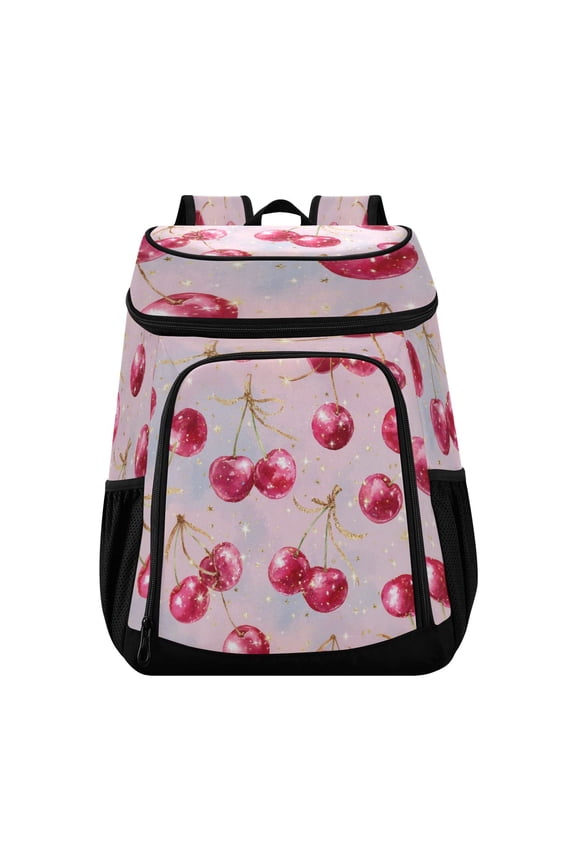 Backpack Cooler lunch bag 36 Can Capacity Insulated Bag for Camping, Beach, Hiking & Travel Watercolor Sparkling Cherries